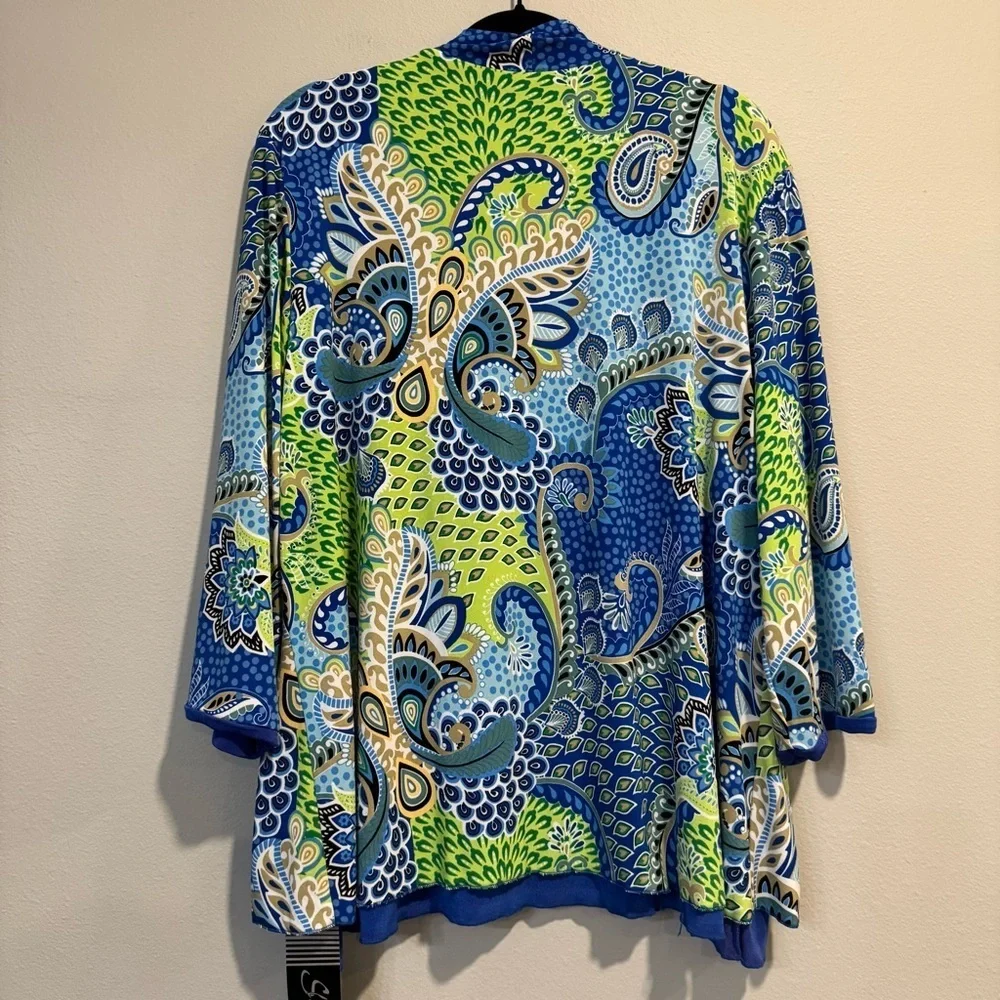 Slinky Brand Colorful Paisley Open Front Cardigan Artsy Stretch 1X NWT - Picture 2 of 8